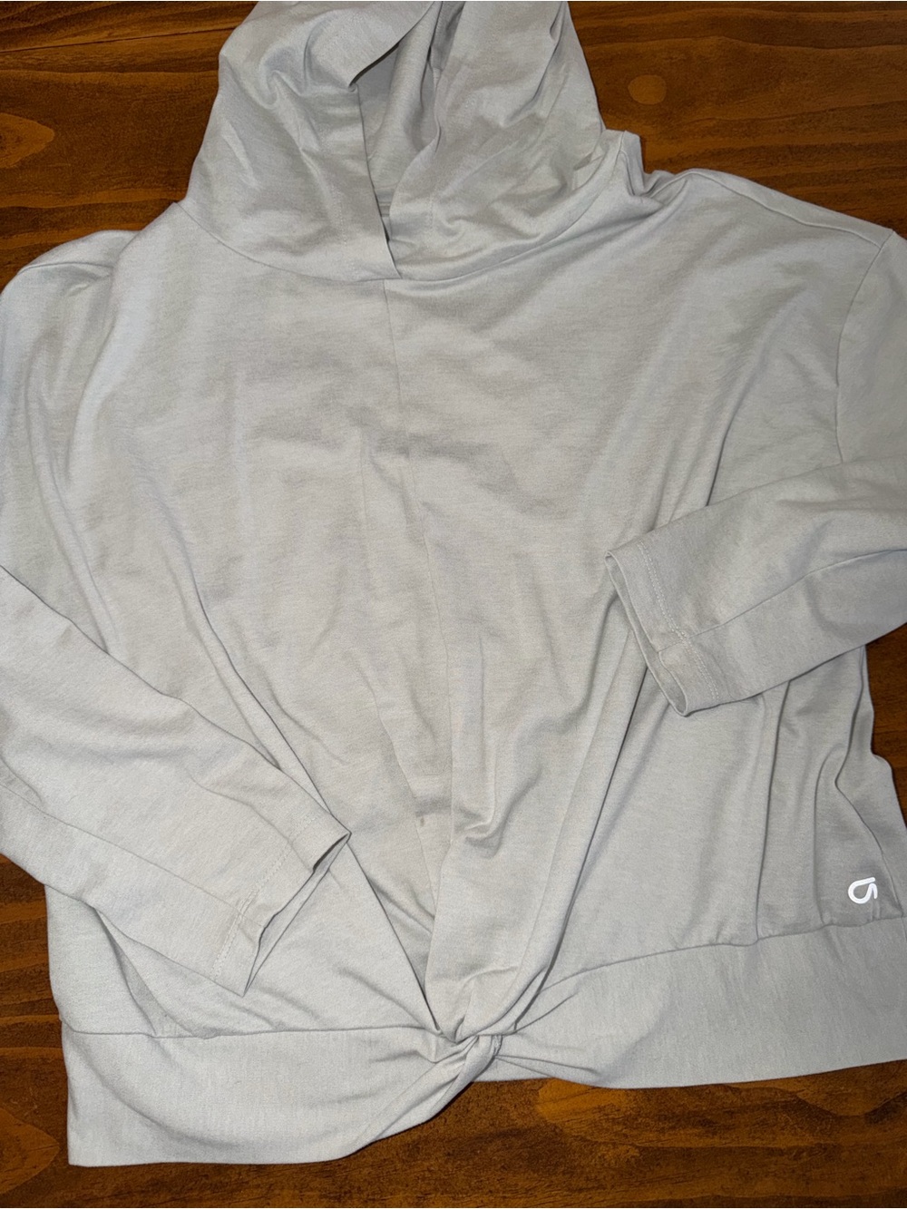 GapFit Women’s Brushed Tech Jersey Twist Front Hoodie Gray Size Medium